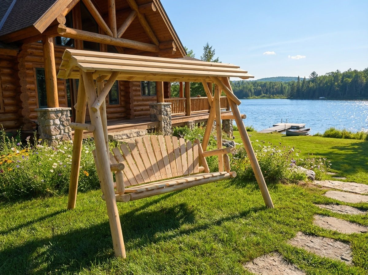 Rustic Log 5' Log Swing with Canopy - Cedar Creek Rustic Furniture