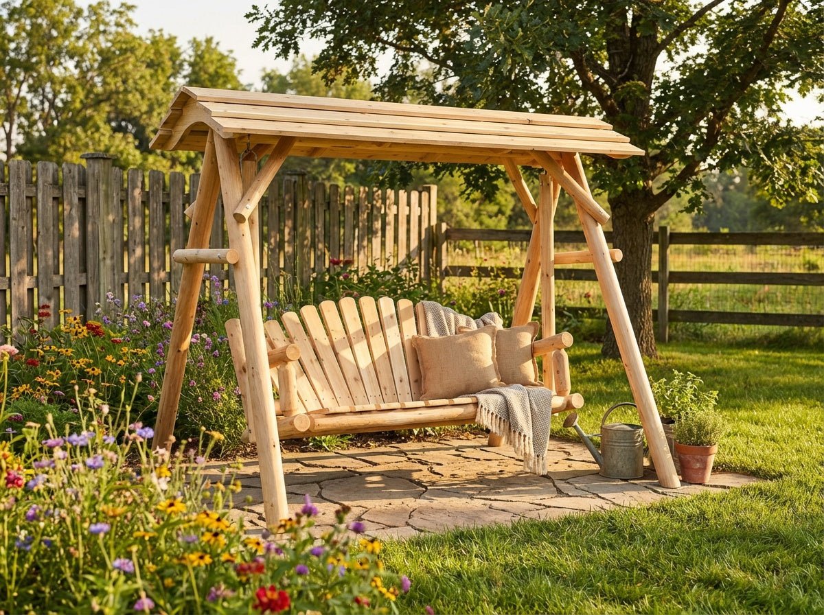 Rustic Log 5' Log Swing with Canopy - Cedar Creek Rustic Furniture