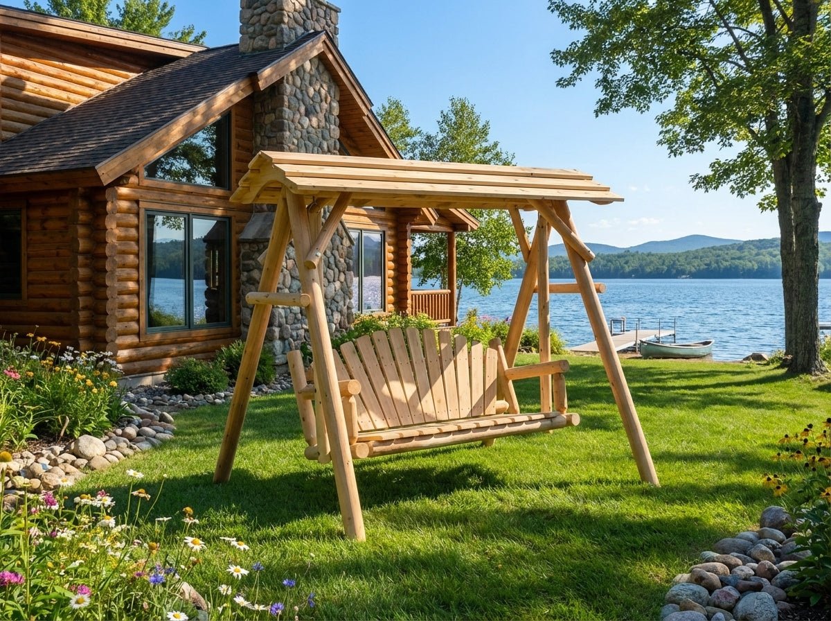 Rustic Log 5' Log Swing with Canopy - Cedar Creek Rustic Furniture