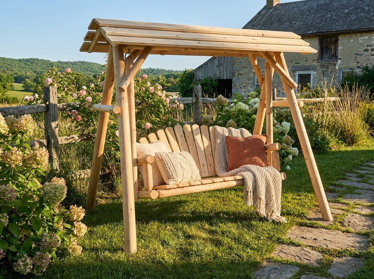 Rustic Log 5' Log Swing with Canopy - Cedar Creek Rustic Furniture