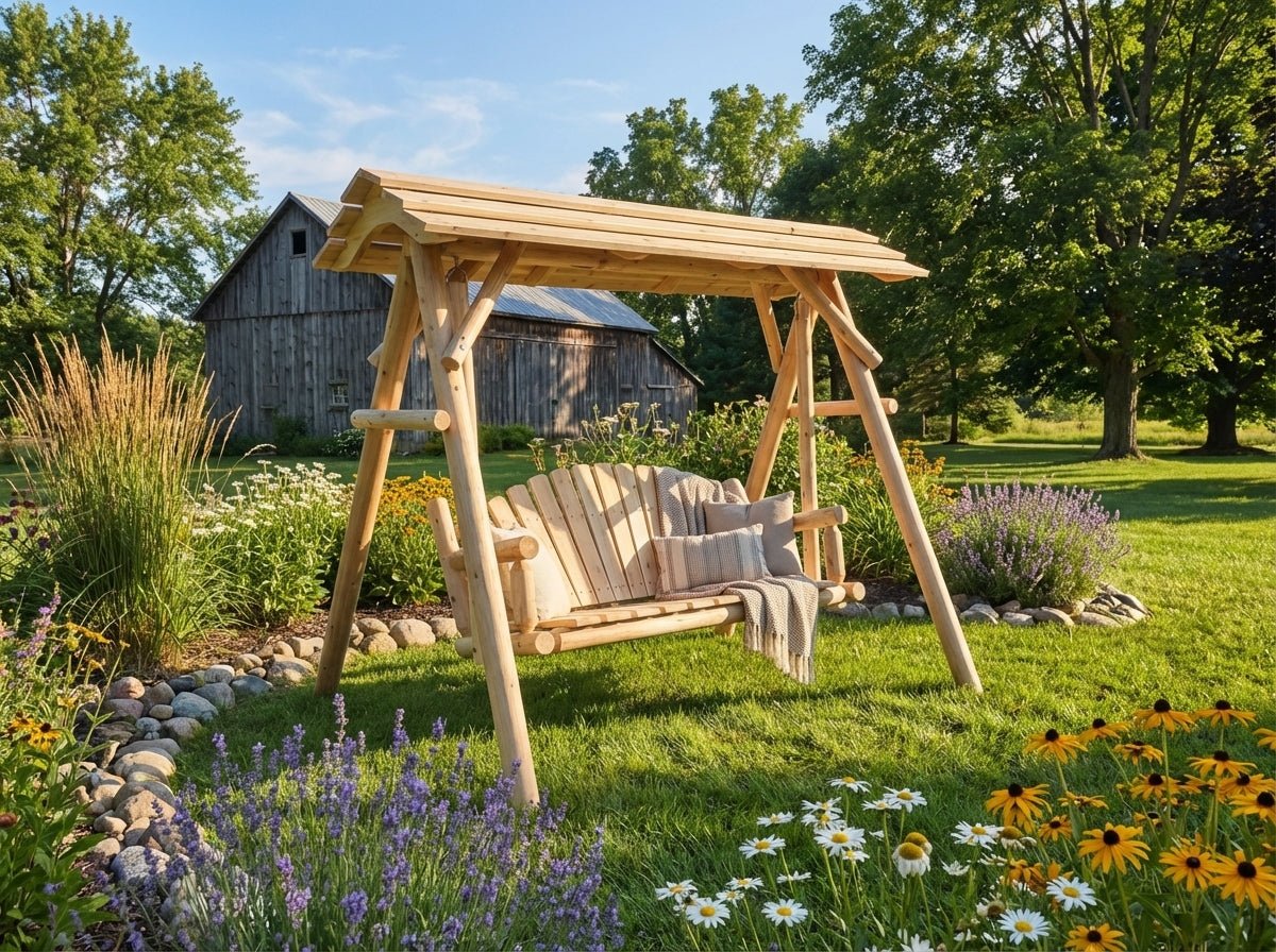 Rustic Log 5' Log Swing with Canopy - Cedar Creek Rustic Furniture