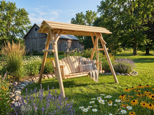 Rustic Log 5' Log Swing with Canopy - Cedar Creek Rustic Furniture