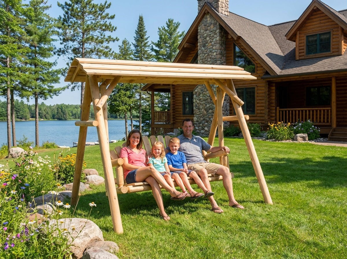 Rustic Log 5' Log Swing with Canopy - Cedar Creek Rustic Furniture