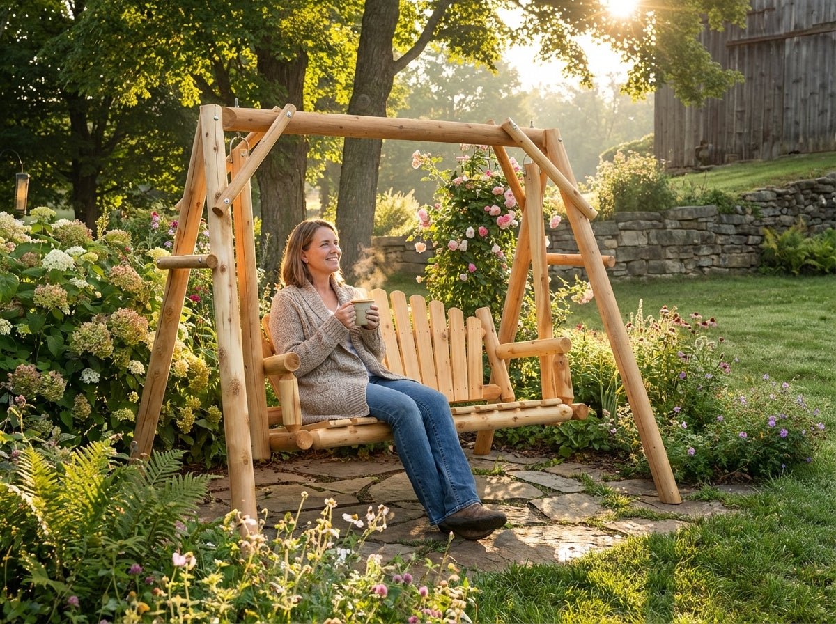 Rustic Log Swing Set - Cedar Creek Rustic Furniture