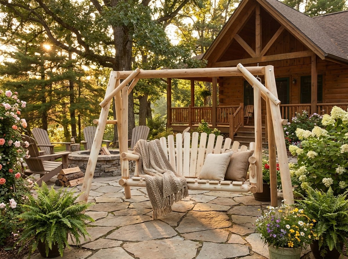 Rustic Log Swing Set - Cedar Creek Rustic Furniture