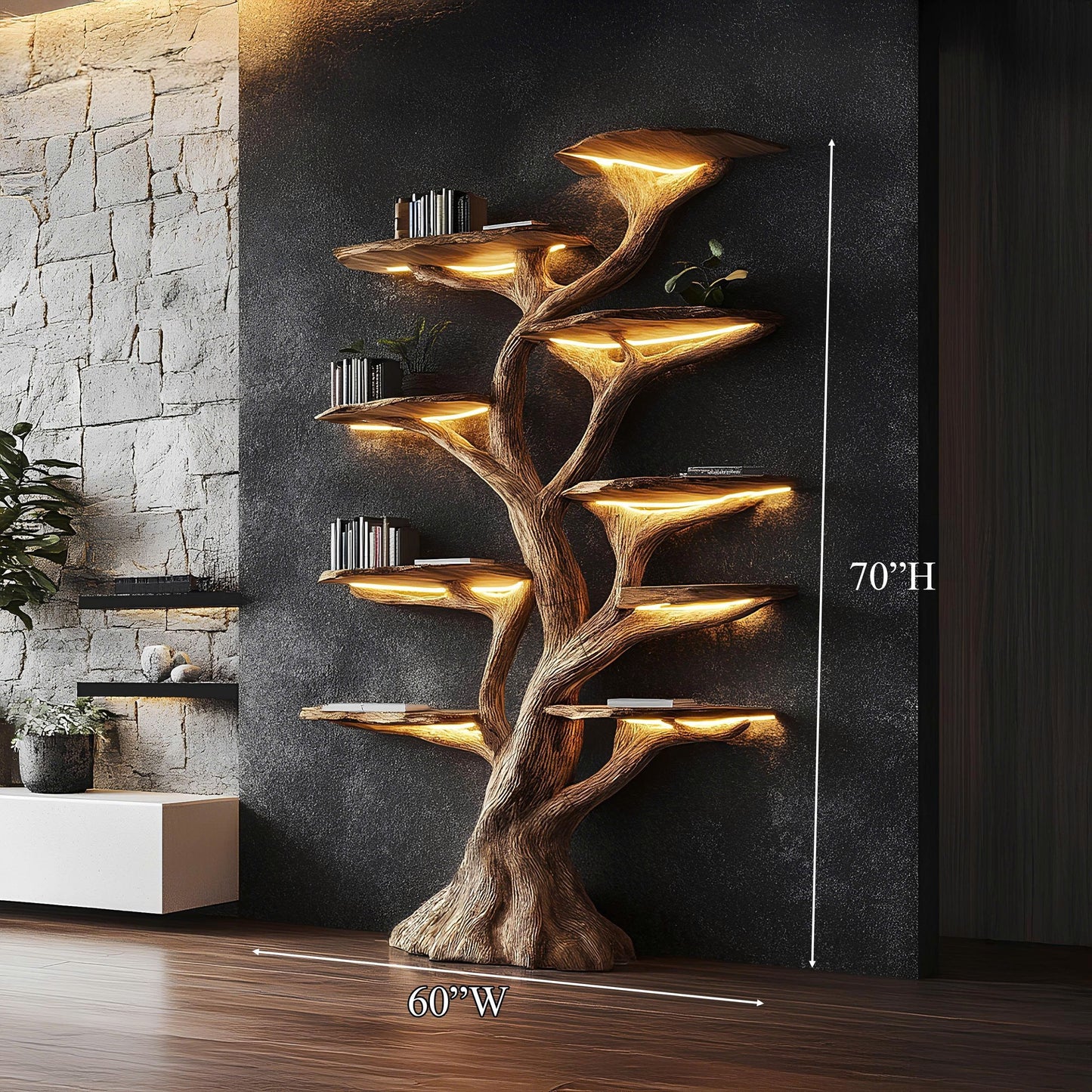 Wooden Tree Bookshelf Rustic Custom Display Gift