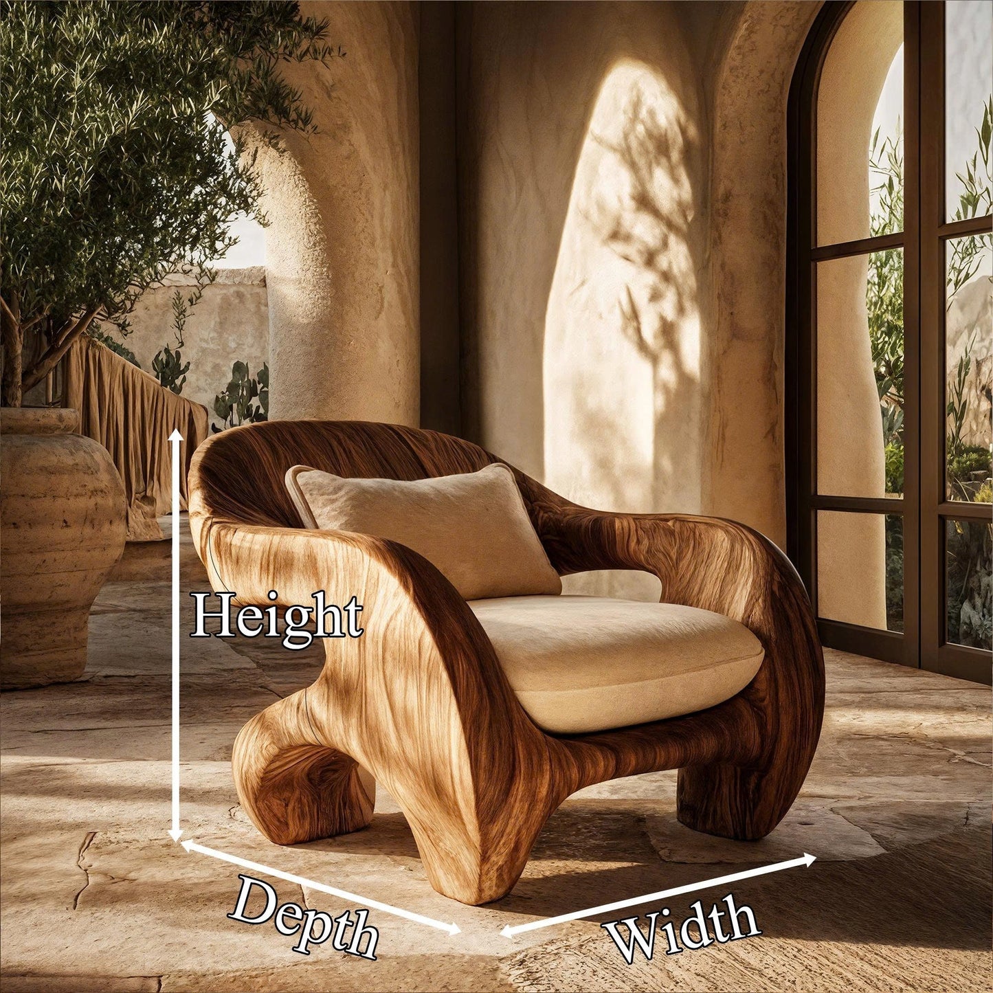 Organic Armchair Sculptural Wood Frame Design For Living Room